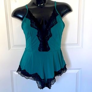 Yandy Emerald Satin Romper Lingerie S/M